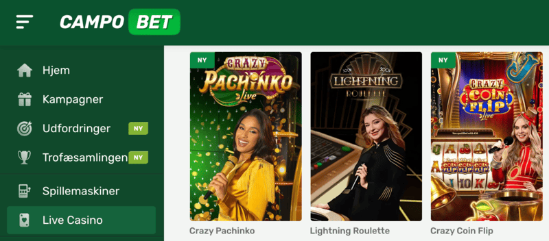 Live casinospil hos CampoBet