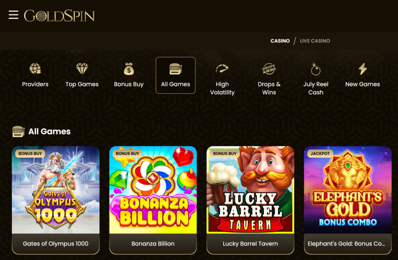 Online casino uden NemID hos GoldSpin med populære spil